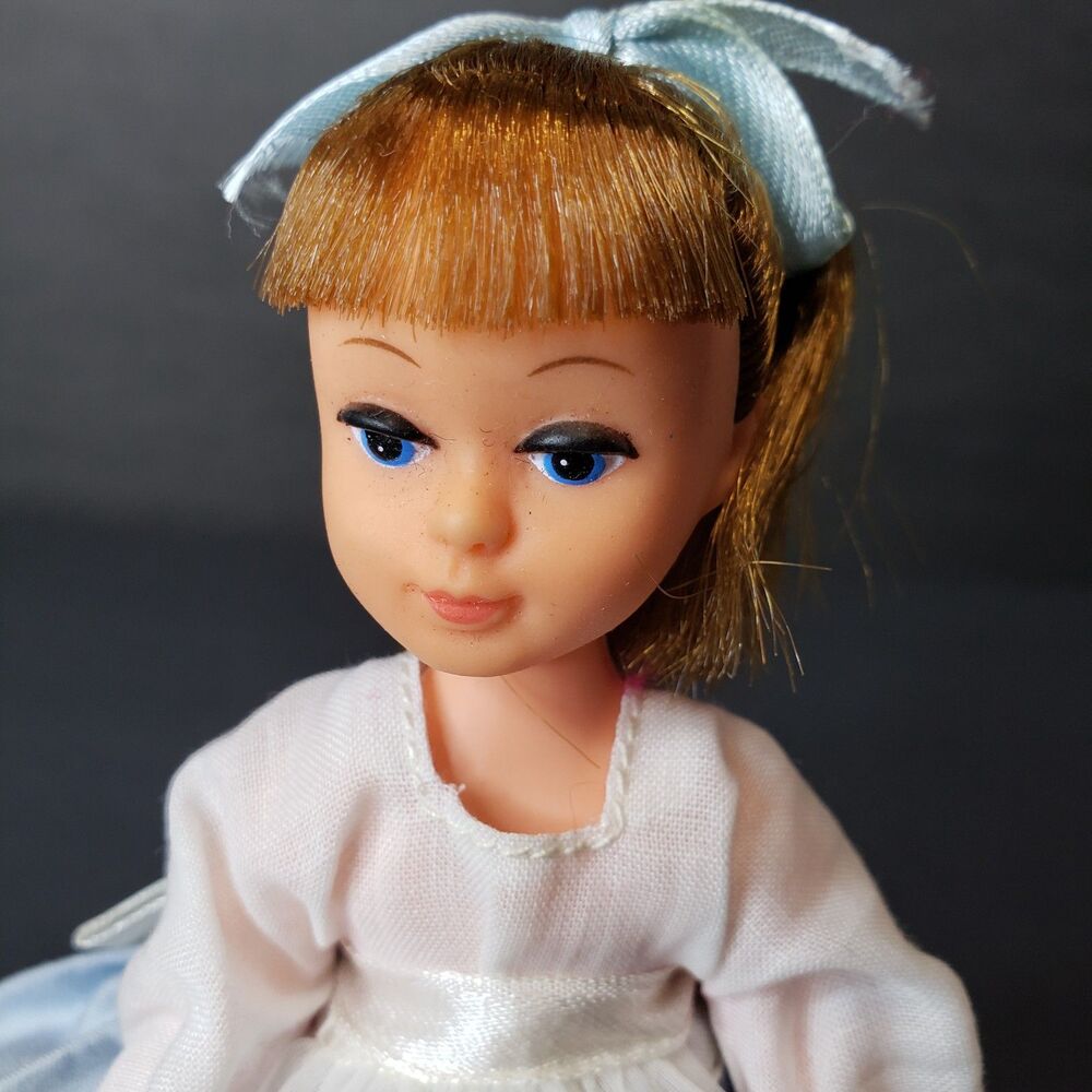 Vintage Mid-Century "Made in Hong Kong" Fashion Doll 6" in Blue Party Dress